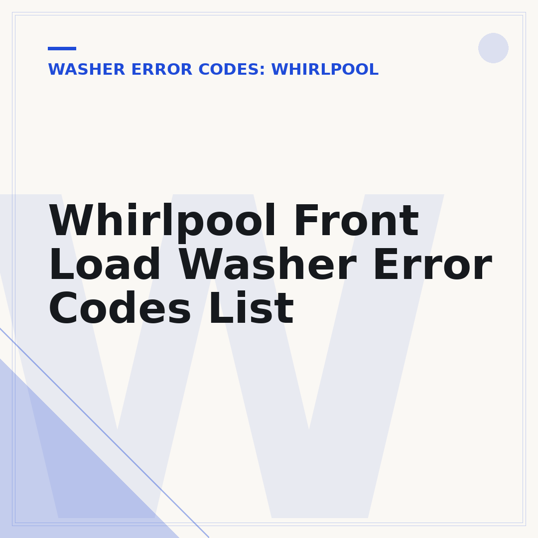 Whirlpool Front Load Washer Error Codes List